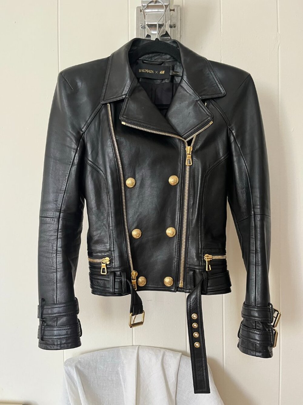 Balmain x H&M leather biker Moto jacket